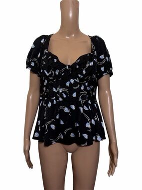 Self-Portrait Black Floral Cottagecore Smocked Top Puff Sleeve